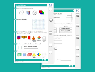A worksheet on the topic of ‘2D and 3D Shapes’ with full answer sheet.